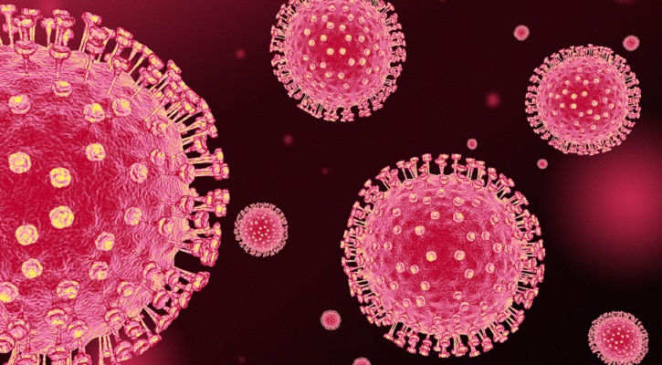 3d render impression of floating coronavirus cells. Coronaviruses cause respiratory tract infections in humans and are connected with common colds, pneumonia and severe acute respiratory syndrome (SARS).